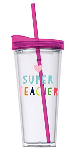 Teacher Gift - Super Teacher 22 Oz. Double Wall Insulated Tumbler with Lid and Straw