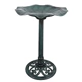 VIVOHOME 28 Inch Height Polyresin Lightweight Antique Outdoor Lotus Leaf Garden Bird Bath Green