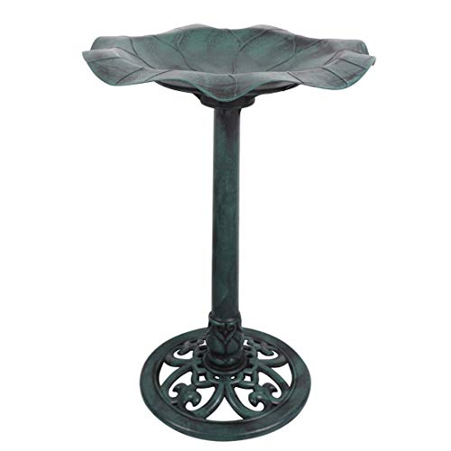 VIVOHOME 28 Inch Height Polyresin Lightweight Antique Outdoor Lotus Leaf Garden Bird Bath Green