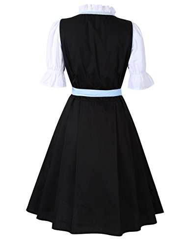KoJooin Women's 3 Pieces Costumes Embroidery Oktoberfest Dirndl Dress Black-Blue 34