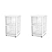 Sterilite 36208002 Ultra 2 Drawer Cart, White Frame & Clear Textured Drawers w/ Handles & Black Casters, 2-Pack
