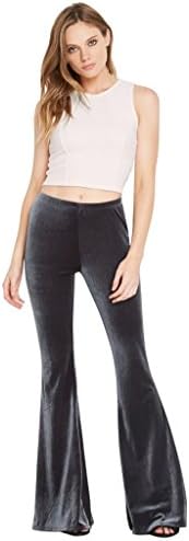 Women's Velvet Bell Bottom High Waist Flared Stretch Palazzo Pants USA Grey L