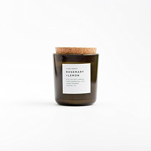 Rosemary + Lemon 100% Essential Oil Soy Candle, 8 oz Tumbler, Scented only with Essential Oils, Recycled Glass Tumbler with Cork Lid