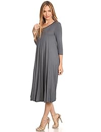 Vestido de mujer con estampado sólido, casual, básico, cómodo, manga 3 4, línea A, hecho en Estados Unidos