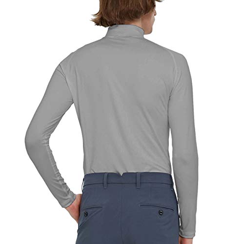 Boys Fleece Thermal Mock Neck Long Sleeve Running Shirt Workout Tops Gray M - Thumbnail 3