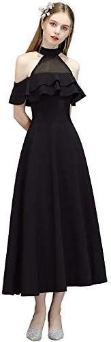 ホルター ネックワンピース フォーマルドレス ミモレ丈 パーティー ドレス 結婚式 演奏会 ロング丈 ワンピース レディース ブラックドレス 黒いワンピース ブライズメイド パーティードレス 通販 Amazon