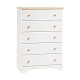 South Shore Furniture, Summertime Collection, 5 Drawer Chest, Pure White and Natural Maple