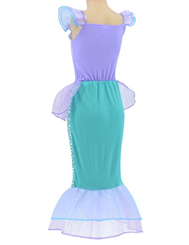 Little Mermaid Princess Ariel Costume for Girls Dress Up Party with Crown Mace (L,120cm)