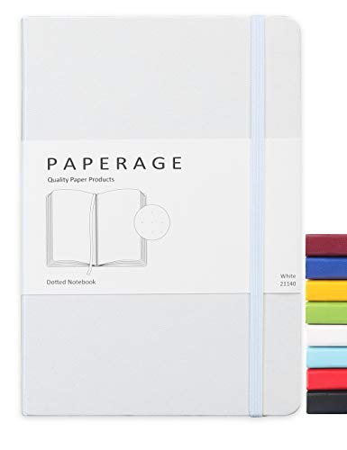 Paperage Dotted Journal Bullet Notebook, Hard Cover, Medium 5.7 x 8 inches, 100 gsm Thick Paper (White, Dotted)