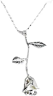 Shybuy Fashion Women 3D Rose Necklace Personalized Floral Pendant Necklace for Ladies (Sliver)
