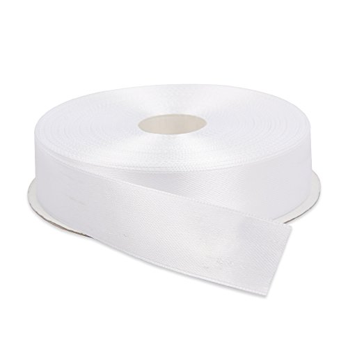 Topenca Supplies 1 Inch x 50 Yards Double Face Solid Ribbon Roll, Satin White