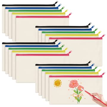 Smilcloud 20 Pcs Canvas Pencil Case, Multipurpose Blank Canvas Zipper Bags Pouch Canvas Makeup Bags DIY Craft Bags for Women Girls Students