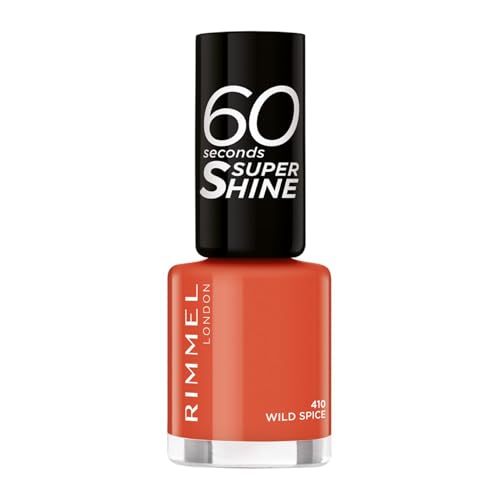Rimmel 60 Seconds Super Shine Nail Polish, 410 Wild Spice, Quick-Dry Nail Polish, Ultra-Shiny Finish, Easy to Apply, Vibrant Colour, Long-Wearing, Improved Formula, Vegan, 8ml