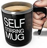Ocama Coffee Mug elf Stirring Electric Stainless Steel Automatic Self Mixing Cup Cute & Funny Best for Morning Travelling Men and Women Colorful Set Holder Glass with Lid Mixer, Black