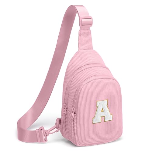 Viverte Small Corduroy Sling Bag Initial Crossbody Bag Fanny Pack for Girls Personalized Birthday Gifts for Teen Girls Gifts