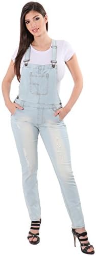 SWTD Womens Denim Stretch Overall Ankle Full Length Destroyed Jean (X-Large, Light DENIM-2600)