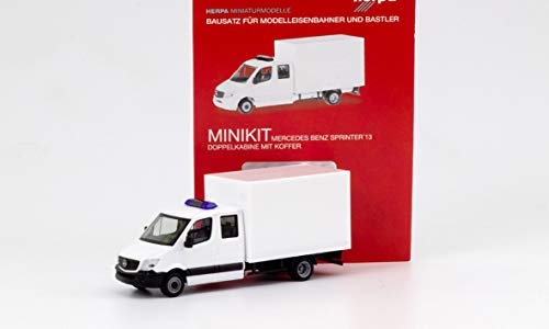 Herpa-013666-wei-Minikit-Mercedes-Benz-Sprinter-Doppelkabine-mit-Koffer-LKW-zum-Basteln-und-Sammeln