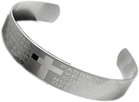Lvxuan New 316 Stainless Steel Prayer Bible Padre Nuestro Cross Bangles Open Bracelet