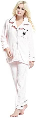 Women Flannel Pajamas Sets Ladies Nightgowns Sleepwear Tracksuits Nightwear (M, 16-91003 Pink)