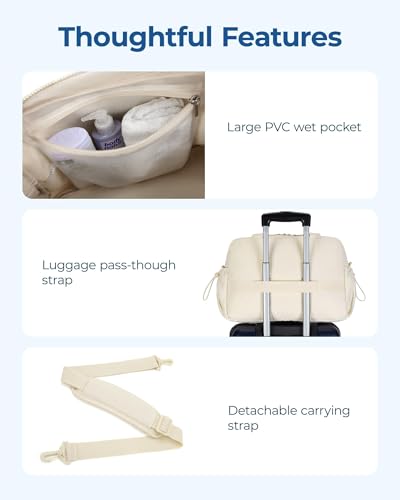 Gym Bag for Women, Lightweight Travel Duffel Bag with Wet Pocket, Water-Resistant Carry On Weekender Sports Bags