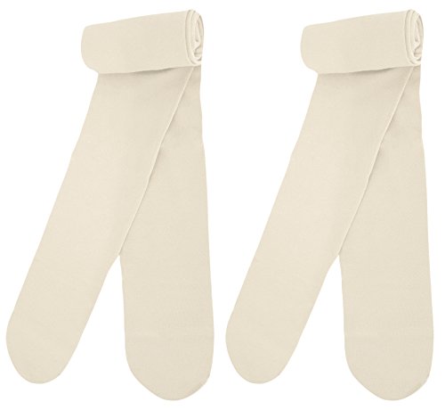 Country Kids Baby Girl's Smooth Soft Microfiber Opaque Footed Stocking Tights, Pack of 2, Fits 12-24 months, Ivory