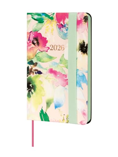 Finocam - Agenda 2026 Week to View Horizontal | January - December (12 months) | 2026 Annual Agenda with Elastic Band and Dot Ribbon | Flexi Joy Soft Cover - Bloom - English