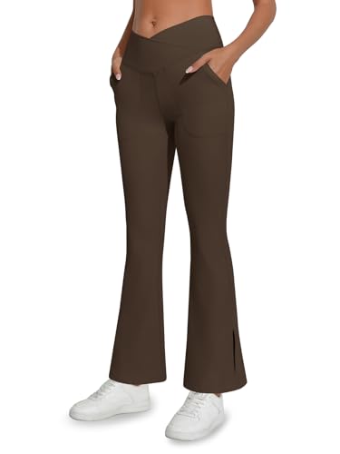 YWYXHZHA WOMEN’S CASUAL CROSSOVER WAIST FLAIR LEGGINGS FLARED...