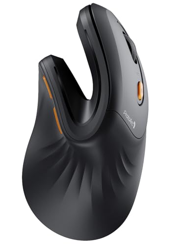 ProtoArc EM11 NL Ergonomic Wireless Mouse, Rechargeable Vertical Mouse with 3 Device Ports (2 x Bluetooth & USB), Silent Mini Mouse for PC, iPad, Mac, Windows – Black