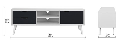 Sofamania Mid-Century Style TV Stand, Living Room Entertainment Center (White/Dark Grey) - Thumbnail 5