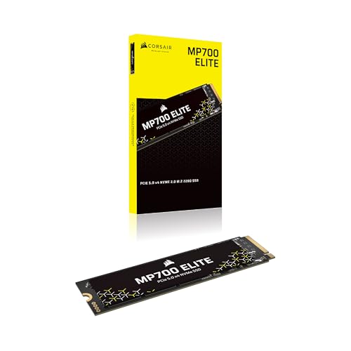 Corsair MP700 Elite 2TB PCIe 5.0 x4 NVMe M.2 SSD – Up to 10,000MB/sec – High-Density 3D TLC NAND – M.2 2280 - DirectStorage Compatible – Black