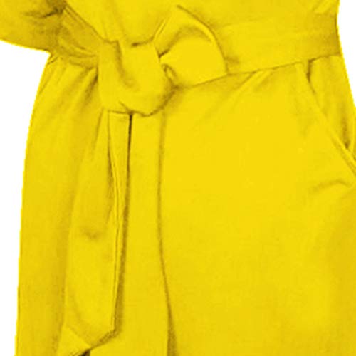 Sunhusing Women Solid Color Sexy Off-Shoulder Short Sleeve Siamese Trousers Belt Strappy Slim Jumpsuit Pants Yellow