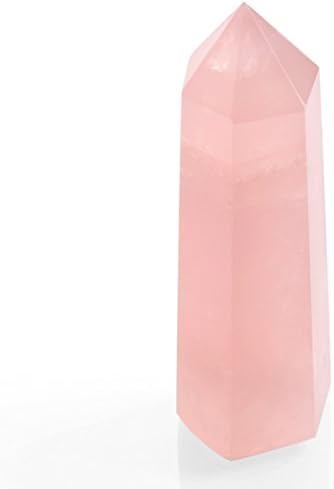 MEITS Natural Rose Quartz Crystal Point 6 Faceted Rose Crystal Quartz Wand Carved Reiki Chakra Meditation Therapy Figurine stones (1PC/Box) (Rose Quartz)