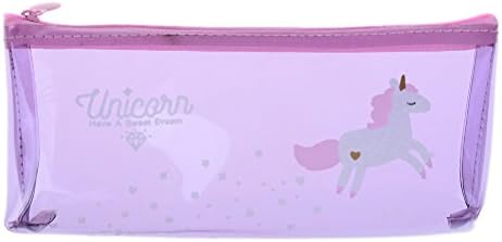 Welecom Unicorn Student Pencil Case,Purple Transparent Pen Bag,Purple Pouch Stationary Case,1 Pack