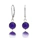 Simple Plain Round Bead Purple Amethyst Lever back Ball Drop Earrings For Women .925 Sterling Silver February Birthstone
