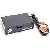 THE CIMPLE CO 2-Way RCA Switcher Kit - 2-In/1-Out A/V Switch Box for Composite Video and Audio - A/B RCA Splitter and Selector Switch - Retro Game Console Switcher Box with Cable, Black
