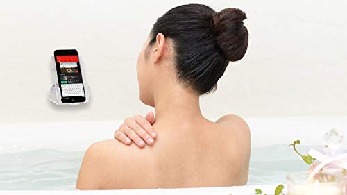 HOUSE UR HOME Updated Stronger Bathtub & Shower Cell Phone Case Stand Holder Caddy Tray Mount Two Powerful Strong Suction Cups Phones I Phone Galaxy. Clear Acrylic One Year Warranty - Thumbnail 4