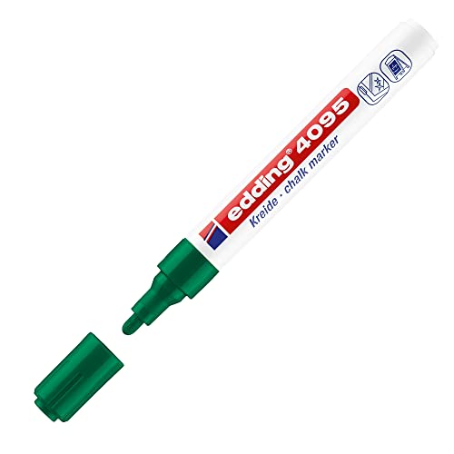 edding 4095 chalk marker - green - 10 chalk pens - round tip 2-3 mm - medium-tipped wet wipe pen for chalkboards, windows, glass, mirrors - liquid chalk marker pens for opaque coverage