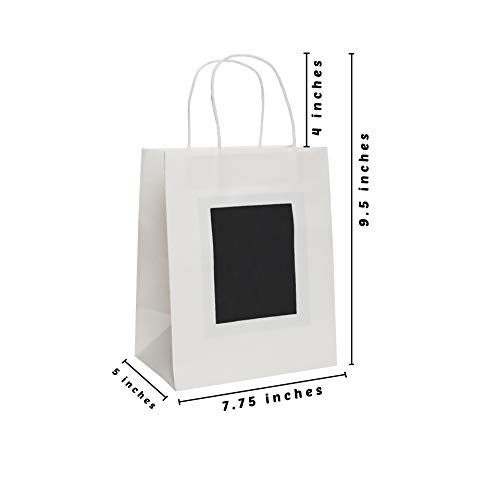 7 White Gift Bags with Scratch Paper Panel for Customization, Tissue Paper Also Included! These Unique Bulk Paper Bags with Handles are great as Small Gift Bags, Party Favor Bags, and Kraft Paper Bags