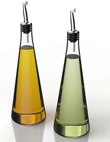 Venero Olive Oil Dispensers 19 oz, Set of 2 Glass Bottles, Stainless Steel Pourer Spouts & Funnel, Cooking Oil & Vinegar Cruet Dispenser Set for Kitchen, Salad Dressing Container, Olive Oil, Soy Sauce