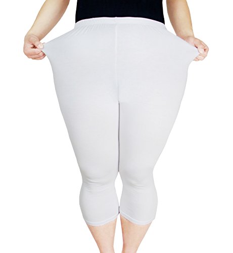 Women's Modal Plus Size Basic Solid Color Capri Leggings White XL