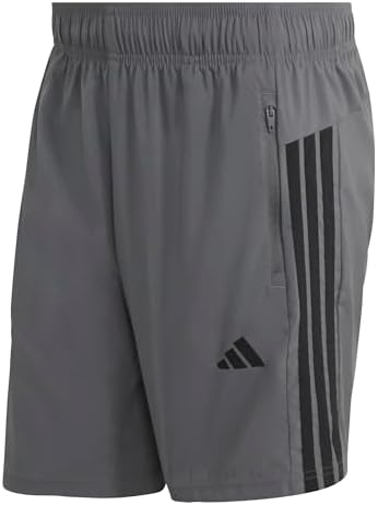 Hombre Workout Essentials Base 3 Stripes Woven Short 7 Inches Shorts, Grey Five/Black, M