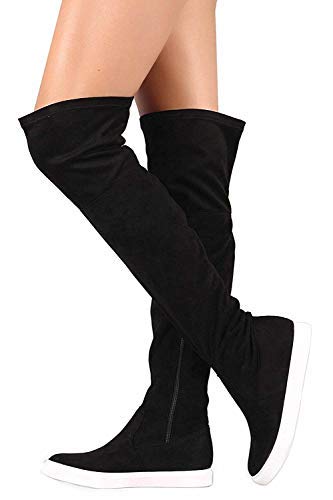 Glaze Women's High Over-The-Knee Black Suede Sneaker Boots - 7 B(M) US