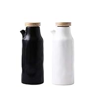 Danmu 2Pcs a Set Ceramic Oil and Vinegar Soy Sauce Maple Syrup Dispenser Bottle for Kitchen 400ml / 13.5oz