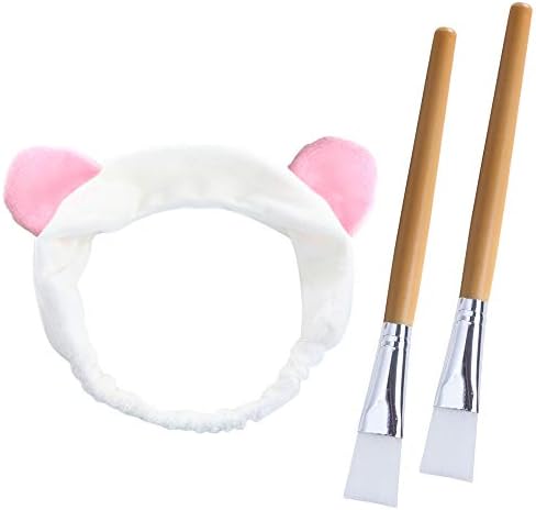 ETSAMOR 2pcs Facial Mask Brush with 1pcs Super Cute Hairbands for Face Washing Facial Mask, Eye Mask or DIY Needs