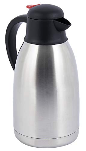 Premium Coffee Carafe Beverage Holder - 68 oz (2L) - Stainless Steel Double Walled with Vacuum Insulation - Keeps Beverages Warm for 12 Hours or Cold for 24 Hours - Easy to Handle - Silver