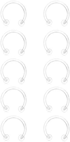 Ruifan 10pcs Clear UV Flexible Acrylic 3mm Ball CBR Non-Piercing Fake Nose Septum Horseshoe Earring Eyebrow Tongue Lip Piercing Ring 16G