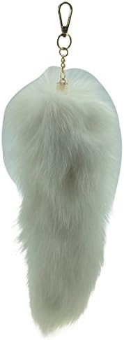 Shengying Fluffy Colored Fox Tail Fur Handbag accessories Key Chain Ring Hook Tassels Natural Color Cospaly Toy (White)