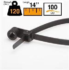 BuyCableTies 14" Mount Head Format Indoor/Outdoor Cable Ties - 120 lb Rated - Made in USA - Black - UV Resistant - 100 per bag