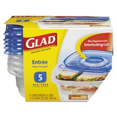 Gladware Entre Container With Lid, 25 Oz., Plastic, Clear, 5/pack