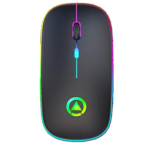 Ultra Slim Silent 2.4G Wireless Rechargeable Optical Mouse Lightweight Portable RGB Colour Backlight Mouse for Laptop PC Desktop (Black)